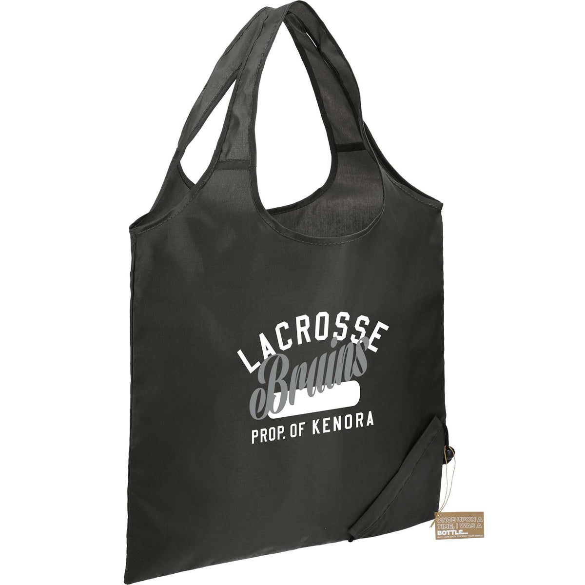 Bungalow Foldaway Shopper Tote in Recycled Polyester - Black - Angled