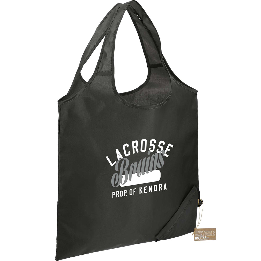 Bungalow Foldaway Shopper Tote in Recycled Polyester Full Color - Black - Angled