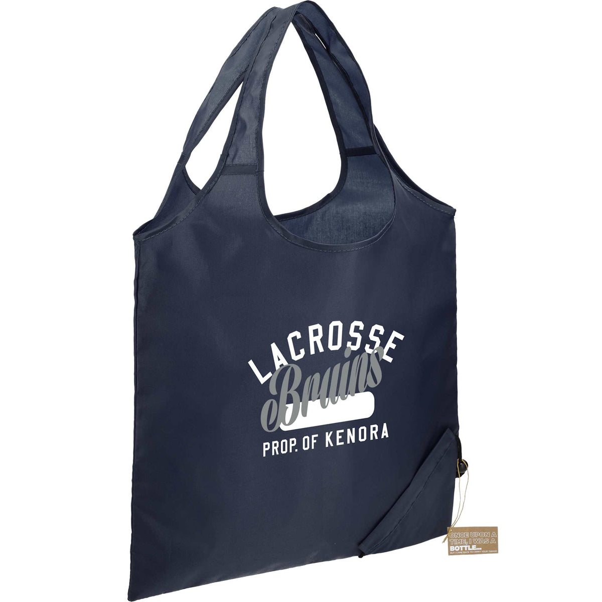Bungalow Foldaway Shopper Tote in Recycled Polyester Full Color - Navy - Angled