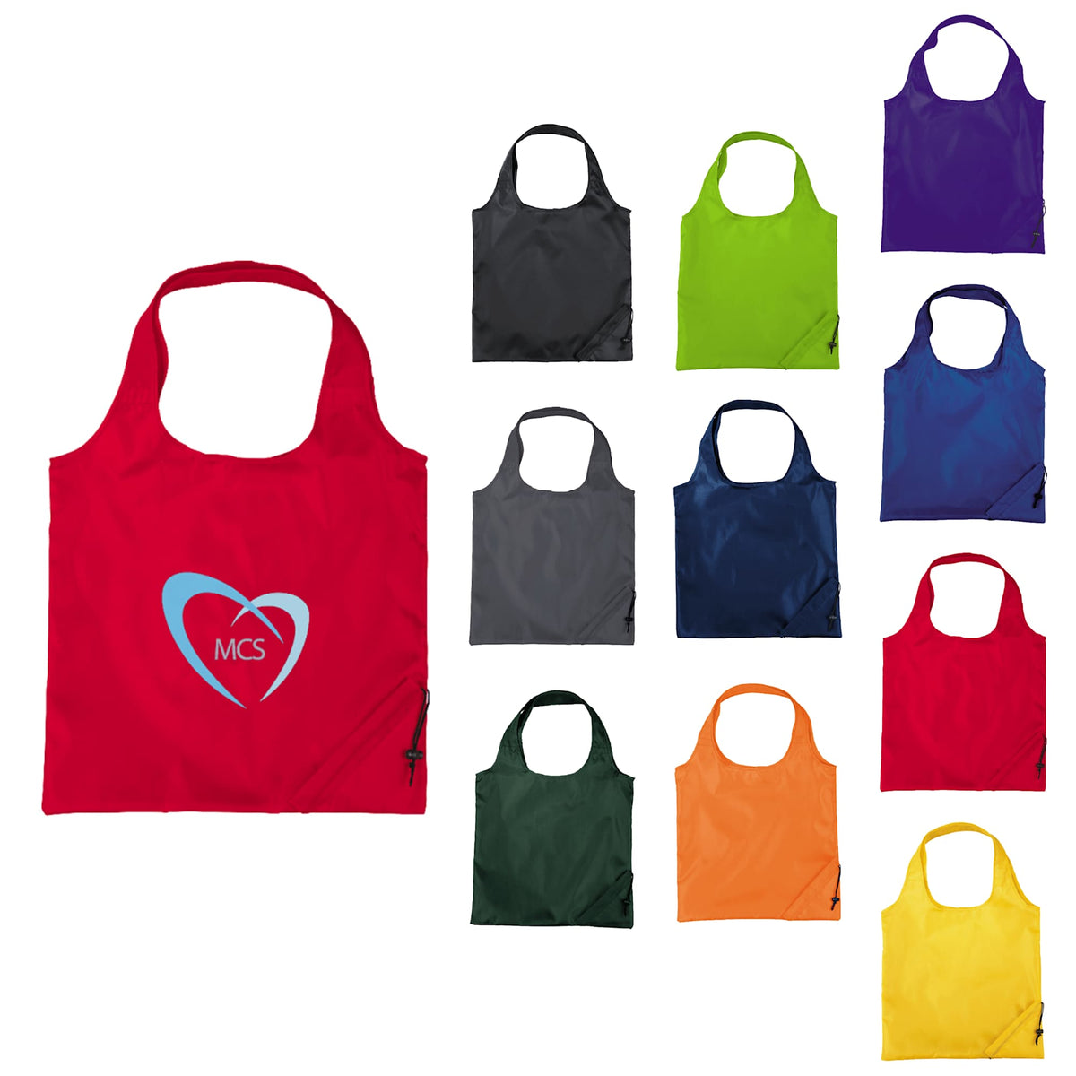 Bungalow Foldaway Shopper Tote with Corner Pouch - RED - Front Group