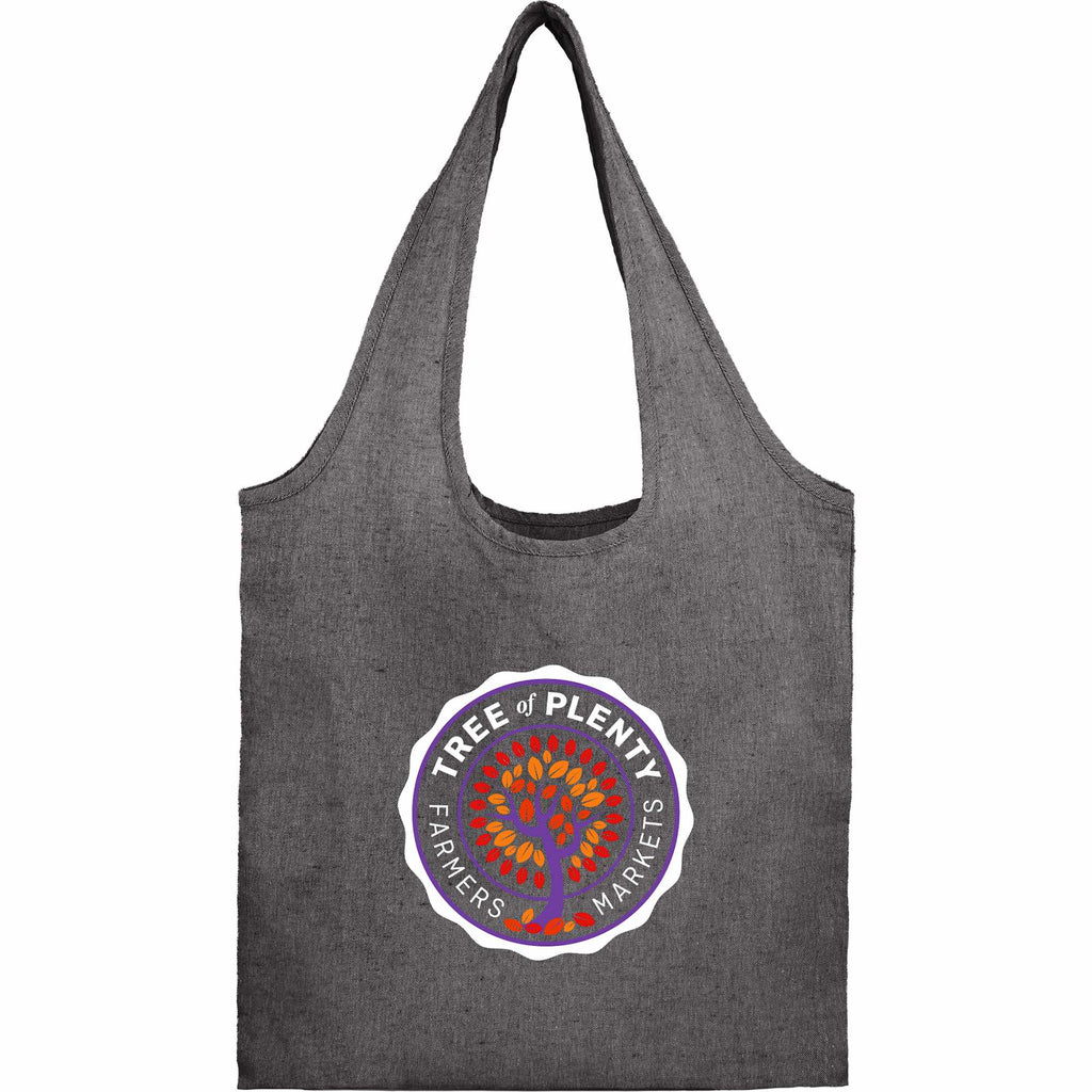 Bungalow Recycled Cotton Shopper Tote, 5 oz Embroidery - Black - Front
