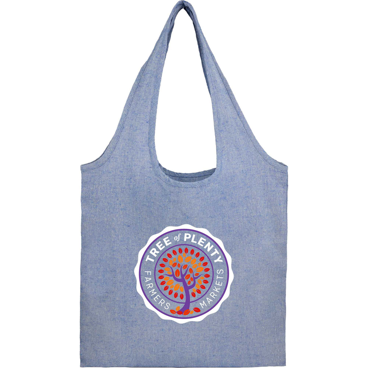 Bungalow Recycled Cotton Shopper Tote, 5 oz Embroidery - Blue - Front