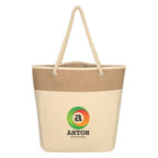 Burlap Rope Cotton Canvas Tote Bag, 12 oz Embroidery - Natural Beige - Colorbrite