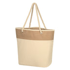 Burlap Rope Cotton Canvas Tote Bag, 12 oz - Natural Beige - Angle