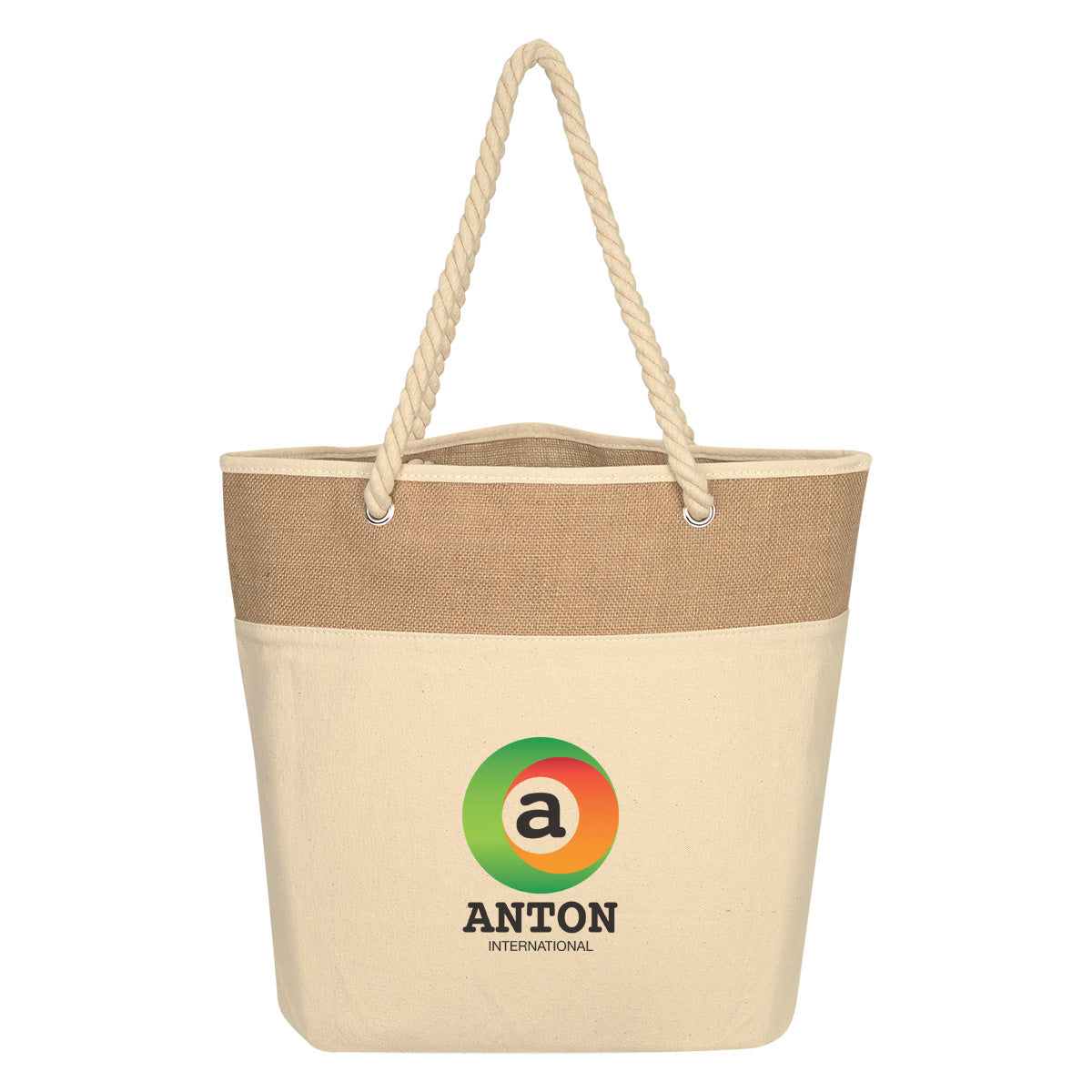 Burlap Rope Cotton Canvas Tote Bag, 12 oz - Natural Beige - Colorbrite