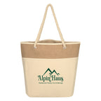 Burlap Rope Cotton Canvas Tote Bag, 12 oz - Natural Beige - Silk Screen