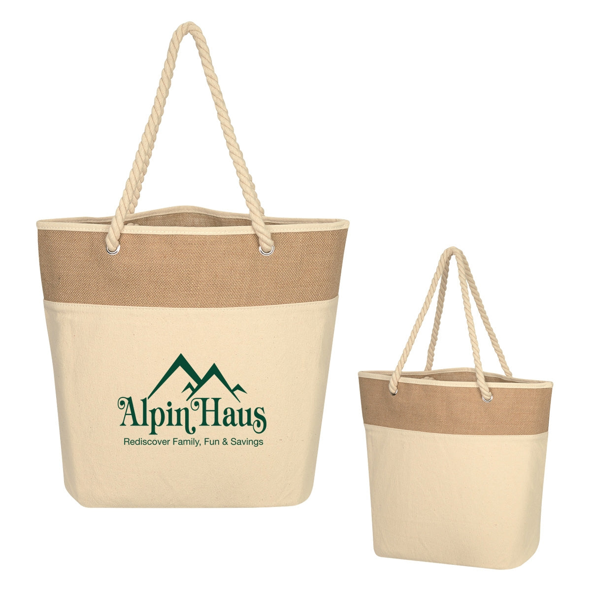 Burlap Rope Cotton Canvas Tote Bag, 12 oz