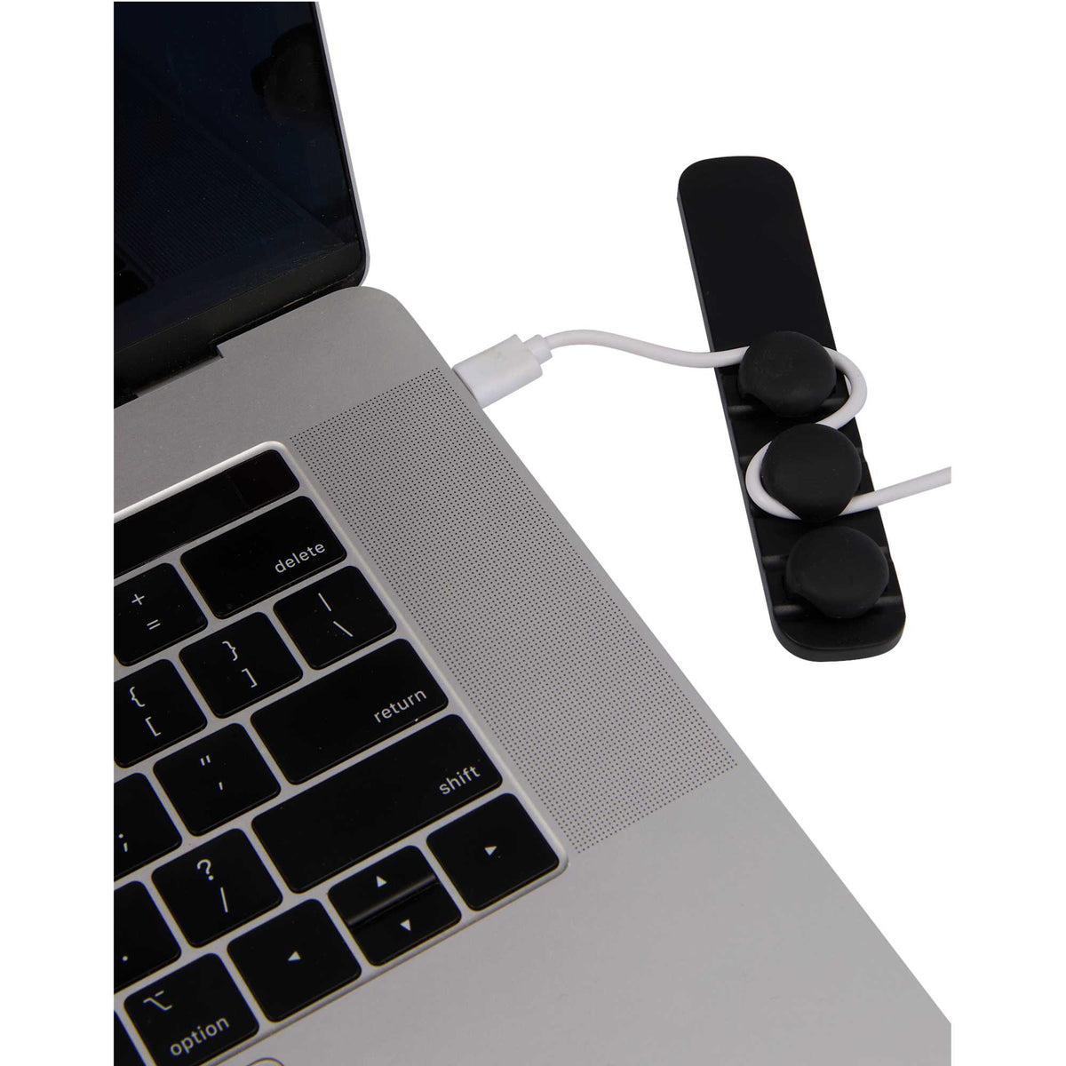 Cable Buddy Desk Cable Organizer for Six Cables - Black - Right Angle Propped 3