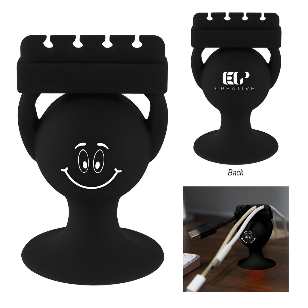 Cable Guy Holder for Phone and Cables - Black - Pad Print