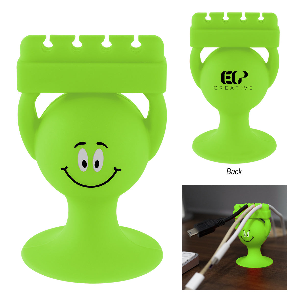 Cable Guy Holder for Phone and Cables - Lime Green - Pad Print