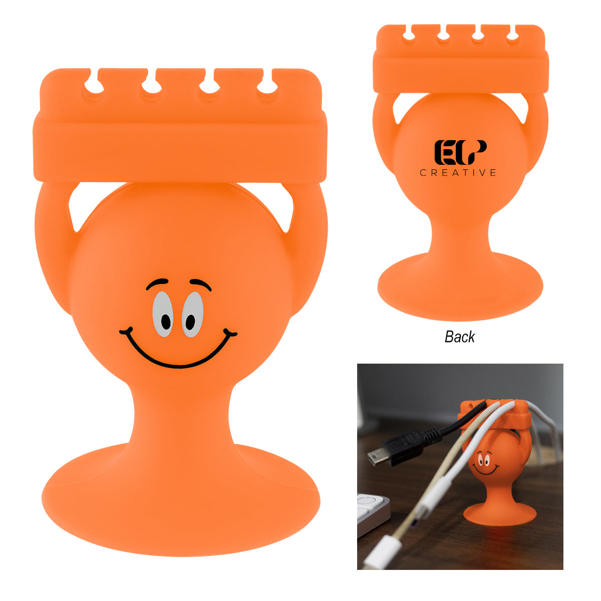 Cable Guy Holder for Phone and Cables - Orange - Pad Print