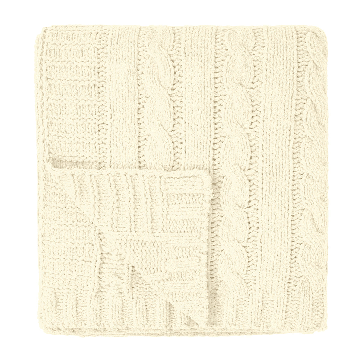 Cable Knit Chenille Blanket in Recycled PET - Cream - Folded