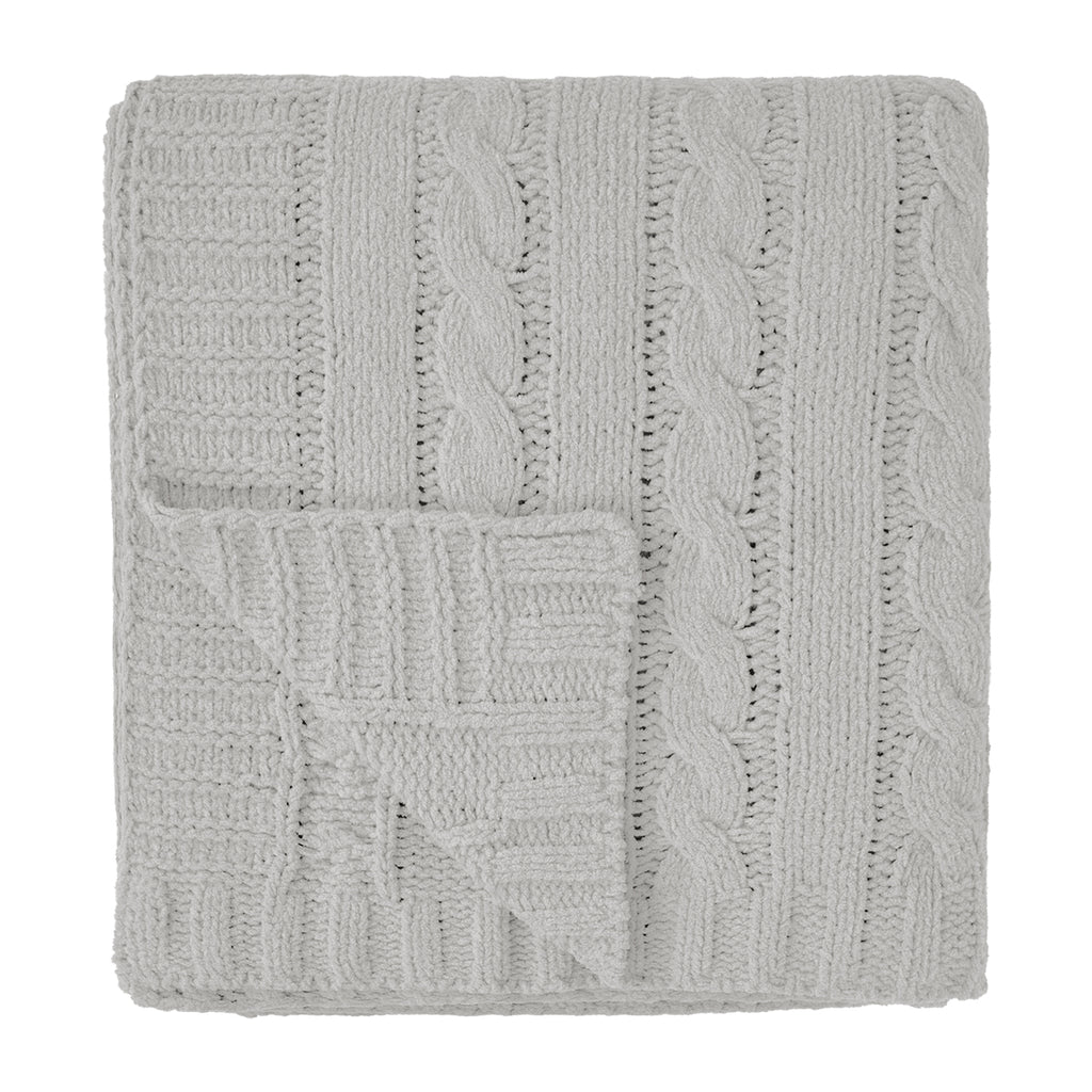 Cable Knit Chenille Blanket in Recycled PET - Gray - Folded