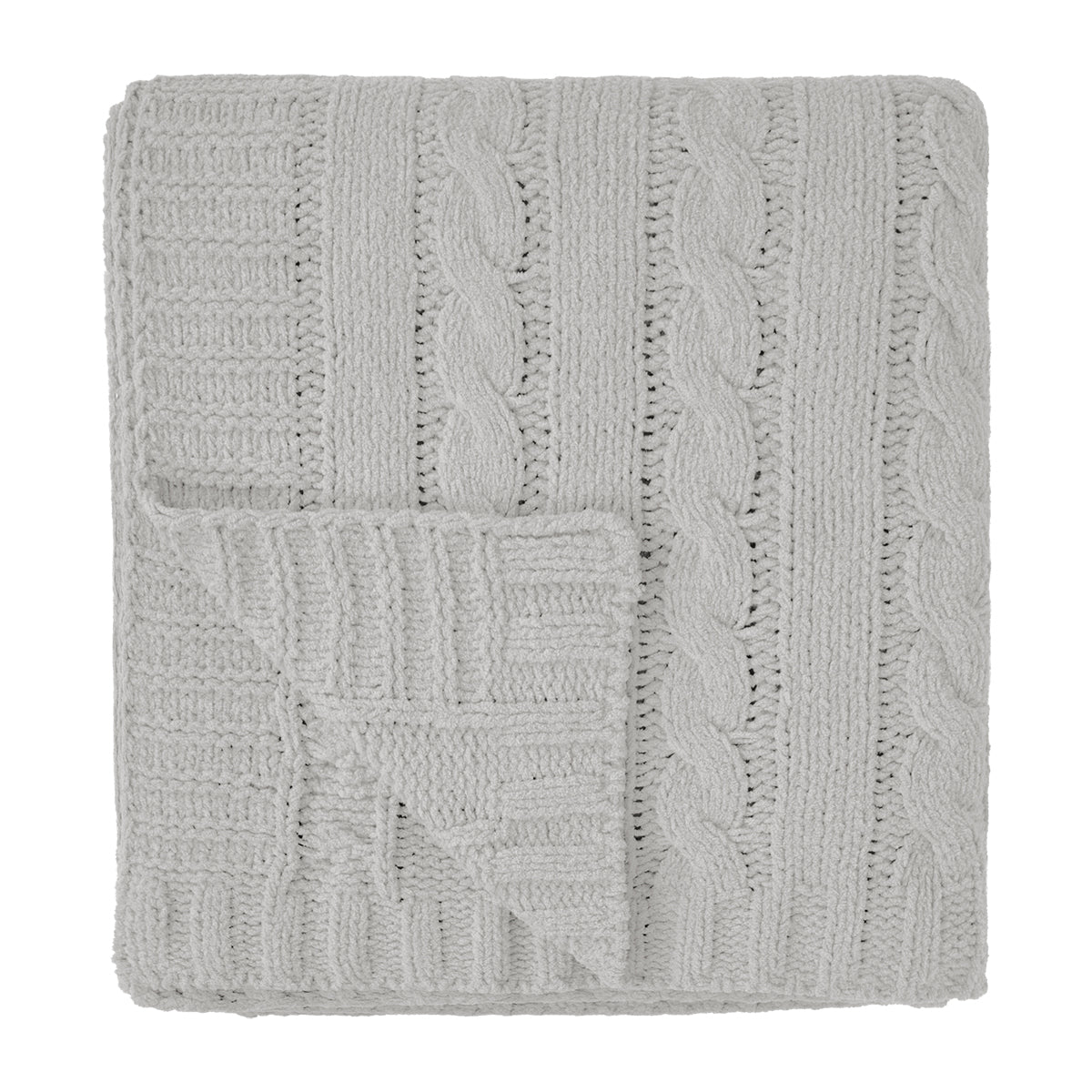 Cable Knit Chenille Blanket in Recycled PET - Gray - Folded