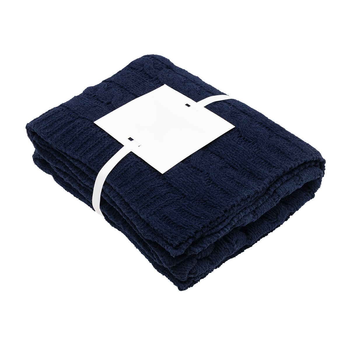 Cable Knit Chenille Blanket in Recycled PET - Navy - Card_Blank