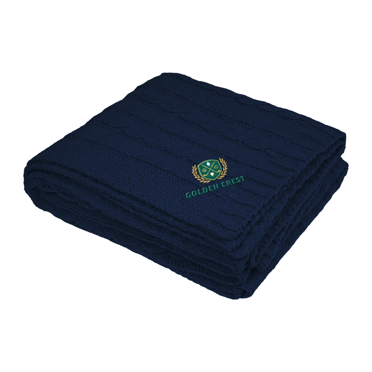 Cable Knit Chenille Blanket in Recycled PET - Navy - Embroidery