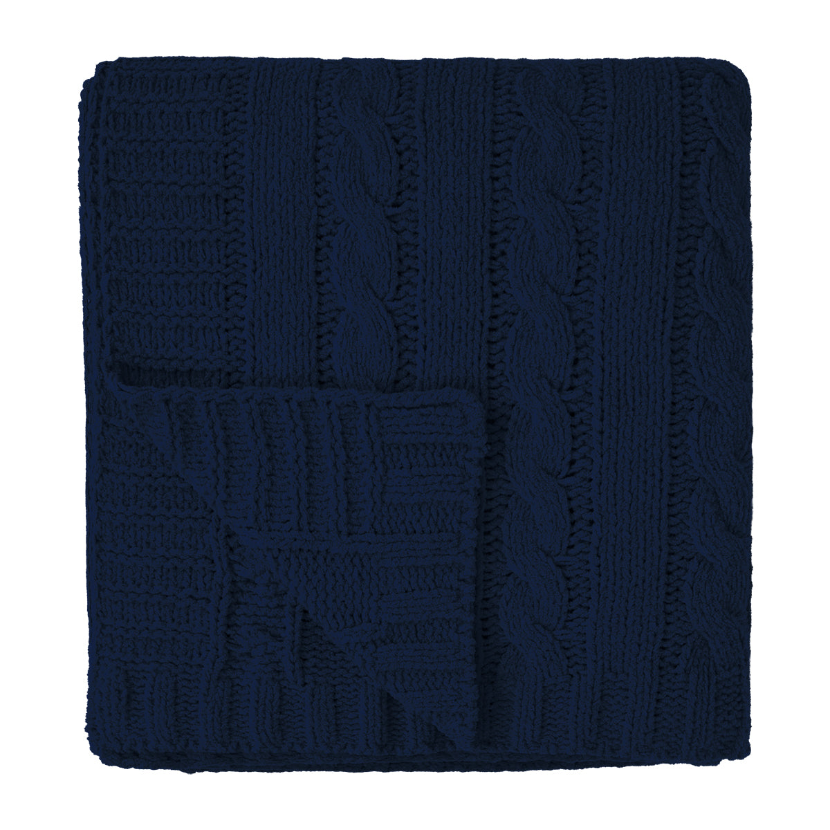 Cable Knit Chenille Blanket in Recycled PET - Navy - Folded