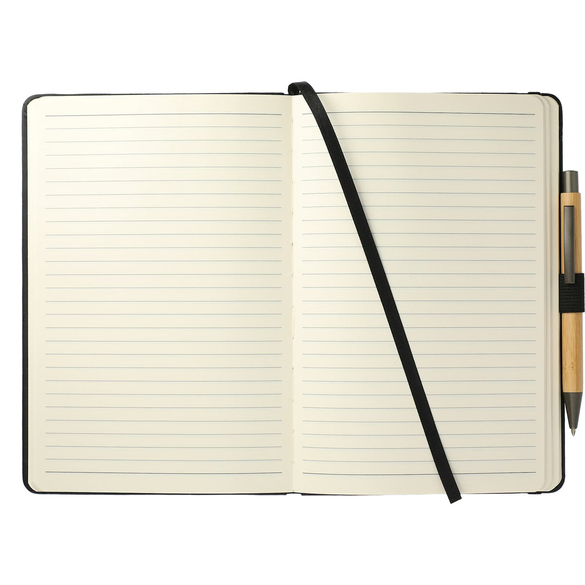 Cactus Leather Journal and Bamboo Gel Pen Set, 5.5 x 8.5 Inches - Black - Front 2