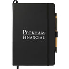 Cactus Leather Journal and Bamboo Gel Pen Set, 5.5 x 8.5 Inches - Black - Front