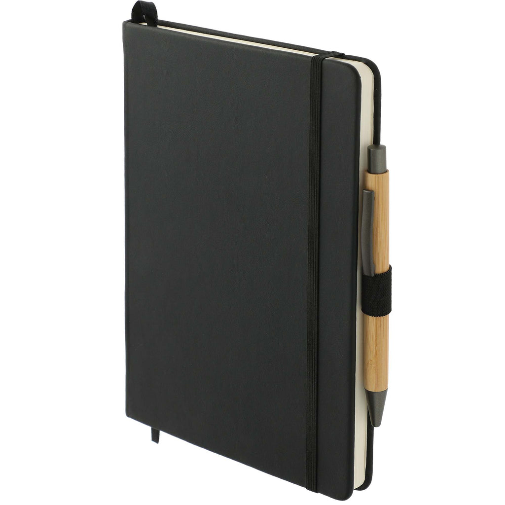 Cactus Leather Journal and Bamboo Gel Pen Set, 5.5 x 8.5 Inches - Black - Left Angle 2