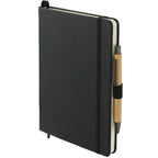 Cactus Leather Journal and Bamboo Gel Pen Set, 5.5 x 8.5 Inches Laser Engraving - Black - Left Angle 2
