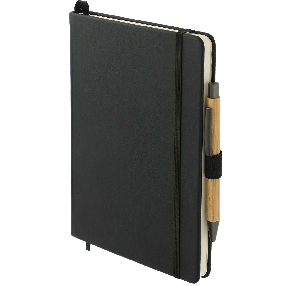 Cactus Leather Journal and Bamboo Gel Pen Set, 5.5 x 8.5 Inches Laser Engraving - Black - Left Angle 2