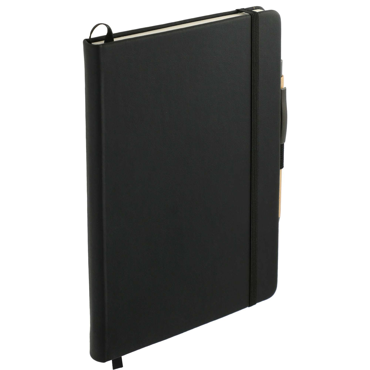 Cactus Leather Journal and Bamboo Gel Pen Set, 5.5 x 8.5 Inches Laser Engraving - Black - Right Angle 2