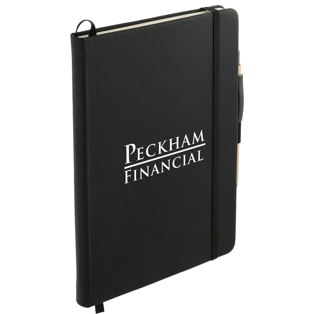 Cactus Leather Journal and Bamboo Gel Pen Set, 5.5 x 8.5 Inches Laser Engraving - Black - Right Angle