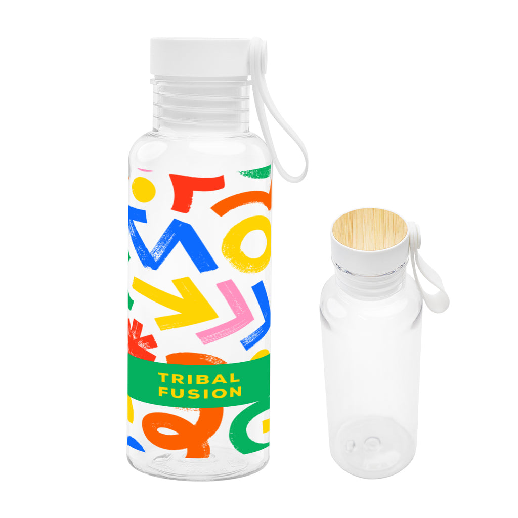 Cade Bottle with Bamboo Lid and Handle in Full Color, 20 oz - Clear - Megabrite