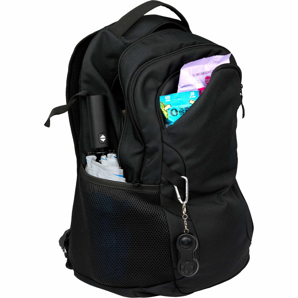 Cadence Laptop Backpack in Recycled Polyester, 15 Inch Transfer - Black - Propped 2