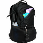 Cadence Laptop Backpack in Recycled Polyester, 15 Inch Transfer - Black - Propped 2