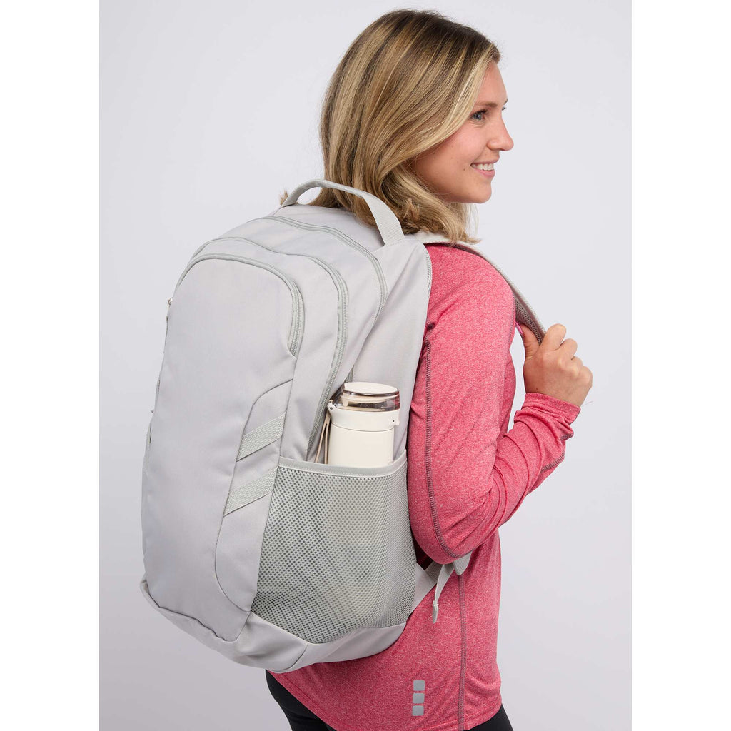 Cadence Laptop Backpack in Recycled Polyester, 15 Inch Transfer - Gray - On Model 2