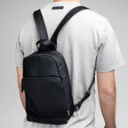 Caleb Convertible Backpack and Sling Bag in Recycled PET - Black - Backpack_Inuse