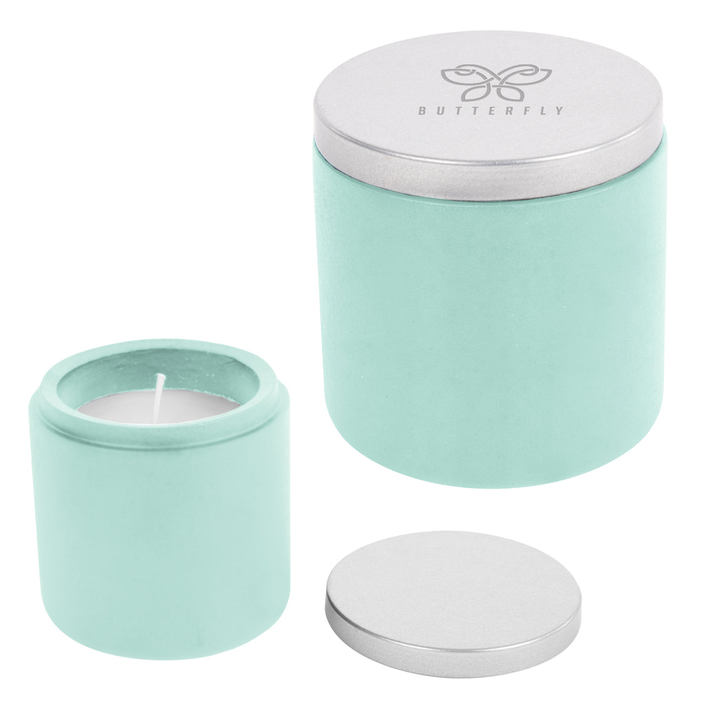Cali Candle in Clay Cement Laser Engraving - Light Blue - Laser Engraving