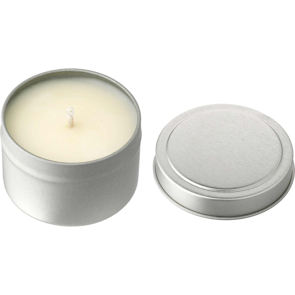 Calm Meadow Soy Candle in a Mini Tin, 2.7 oz Laser Engraving - Silver - Left Angle 2