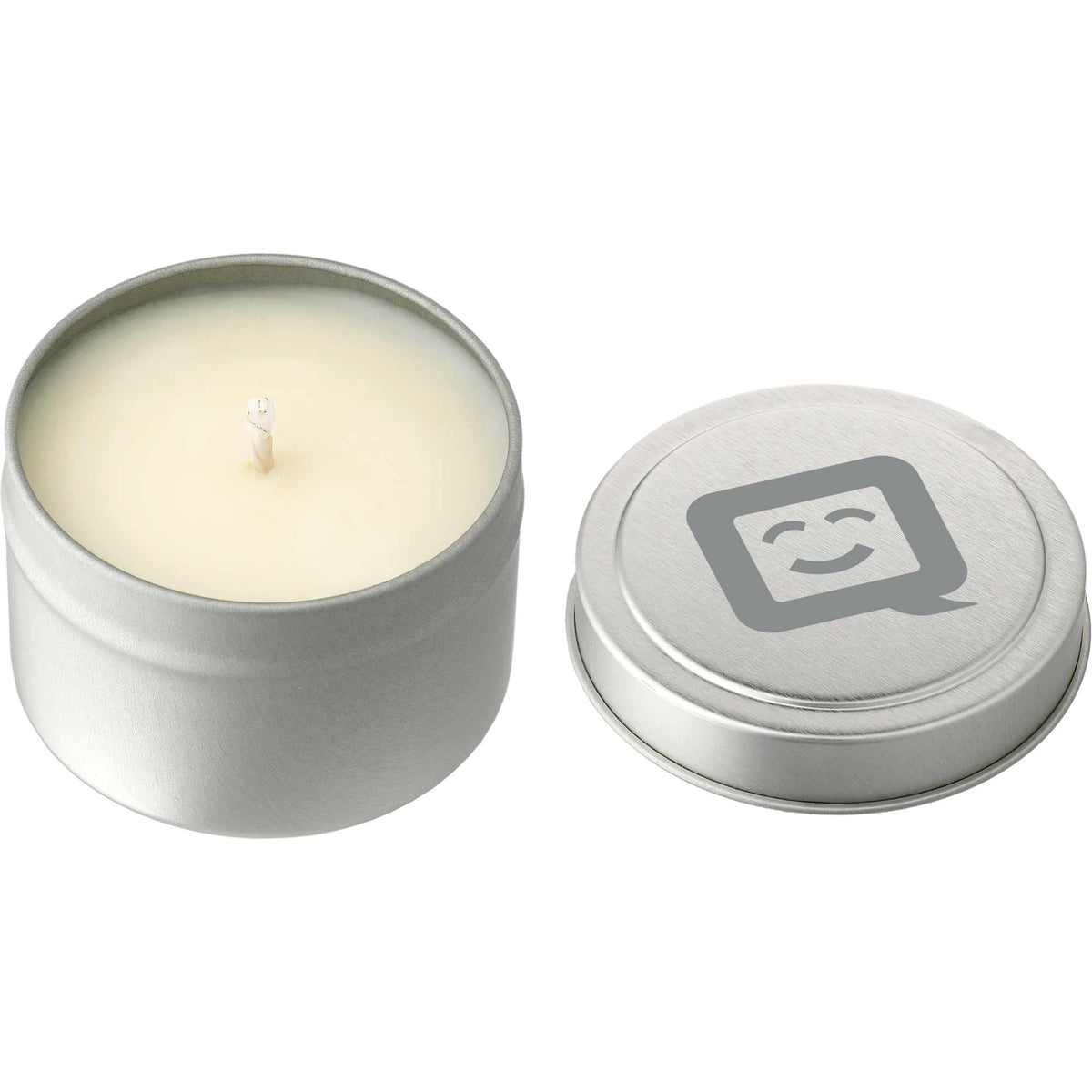 Calm Meadow Soy Candle in a Mini Tin, 2.7 oz Laser Engraving - Silver - Left Angle