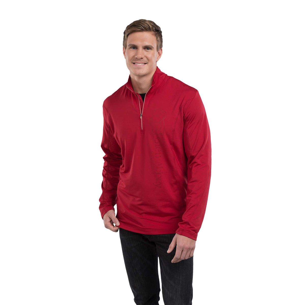 Caltech Knit Quarter Zip for Men Debossing - Vintage Red - Front Flat