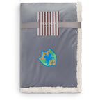 Cambridge Oversized Sherpa Blanket, 72 x 60 Inches Embroidery - Gray - Front 2
