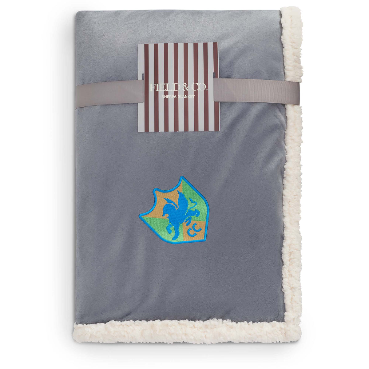 Cambridge Oversized Sherpa Blanket, 72 x 60 Inches Embroidery - Gray - Front 2