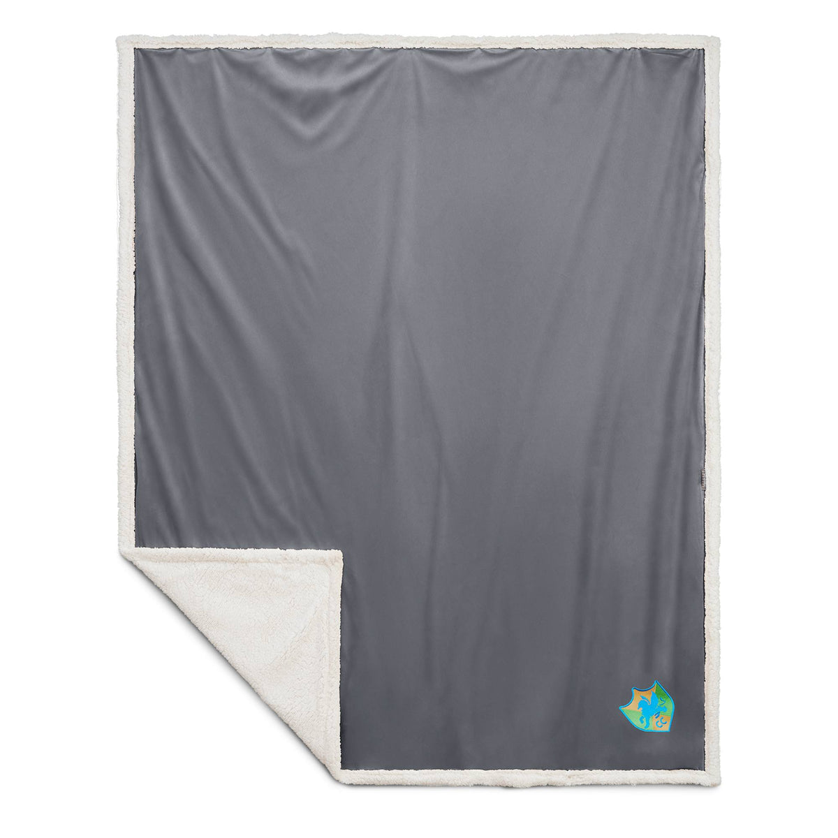 Cambridge Oversized Sherpa Blanket, 72 x 60 Inches Embroidery - Gray - Front 3