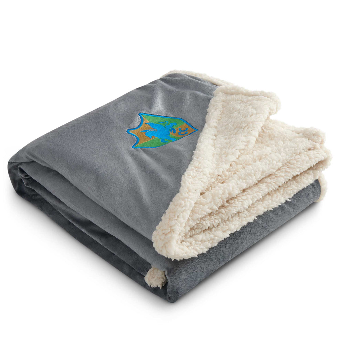 Cambridge Oversized Sherpa Blanket, 72 x 60 Inches Embroidery - Gray - Front 4
