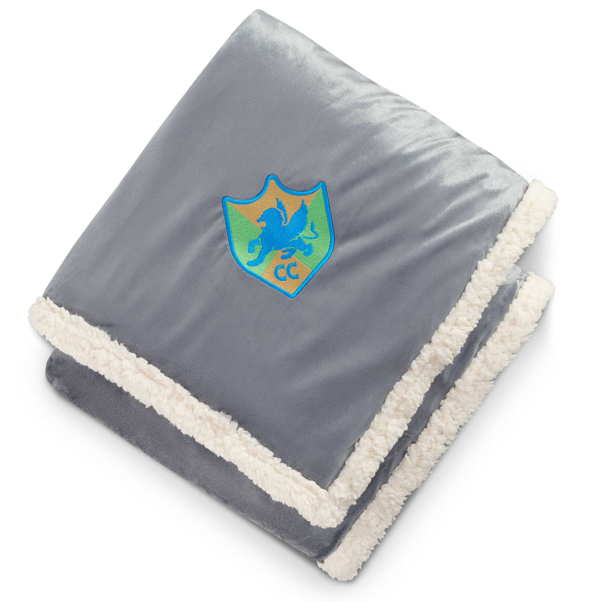 Cambridge Oversized Sherpa Blanket, 72 x 60 Inches Embroidery - Gray - Front