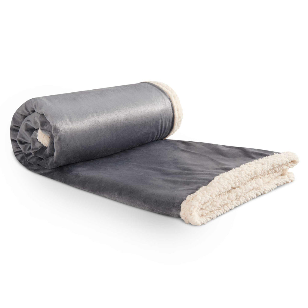 Cambridge Oversized Sherpa Blanket, 72 x 60 Inches Embroidery - Gray - Left Angle