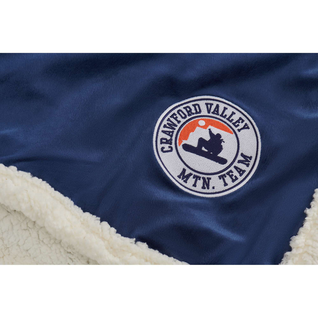 Cambridge Oversized Sherpa Blanket, 72 x 60 Inches Embroidery - Navy - Detail