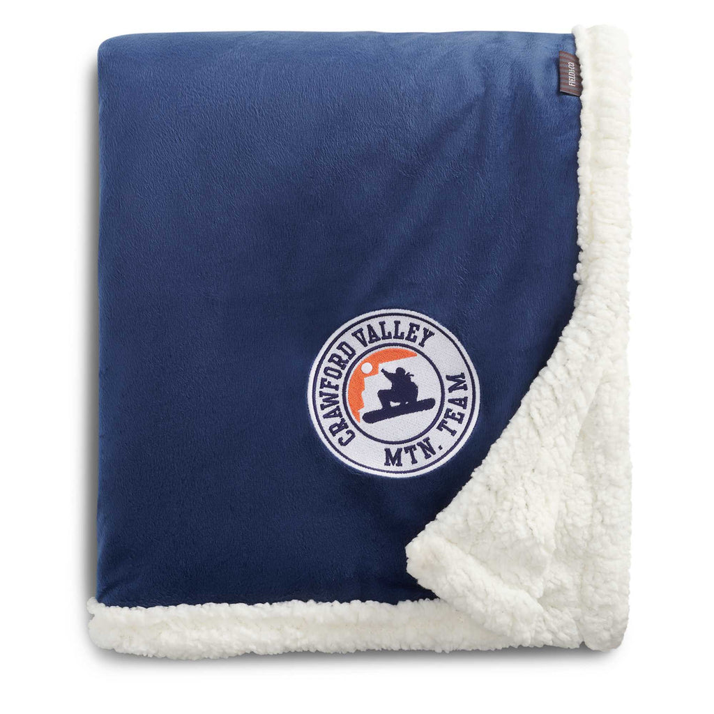 Cambridge Oversized Sherpa Blanket, 72 x 60 Inches Embroidery - Navy - Front 2