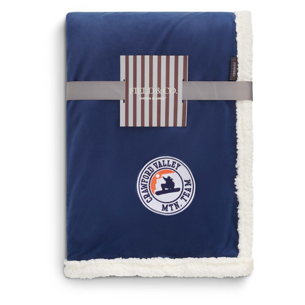 Cambridge Oversized Sherpa Blanket, 72 x 60 Inches Embroidery - Navy - Front 3
