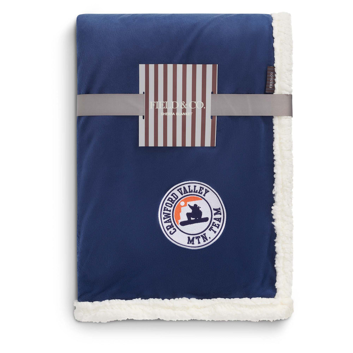 Cambridge Oversized Sherpa Blanket, 72 x 60 Inches Embroidery - Navy - Front 3