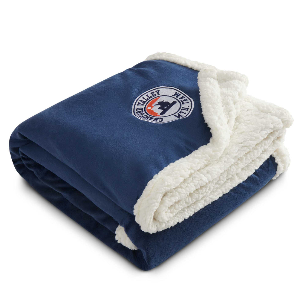Cambridge Oversized Sherpa Blanket, 72 x 60 Inches Embroidery - Navy - Front 4