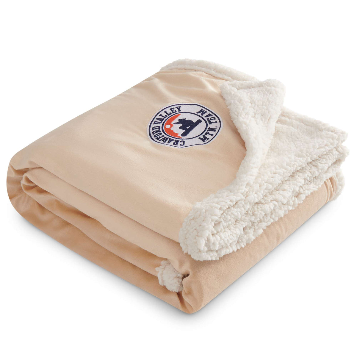 Cambridge Oversized Sherpa Blanket, 72 x 60 Inches Embroidery - Tan - Front 2