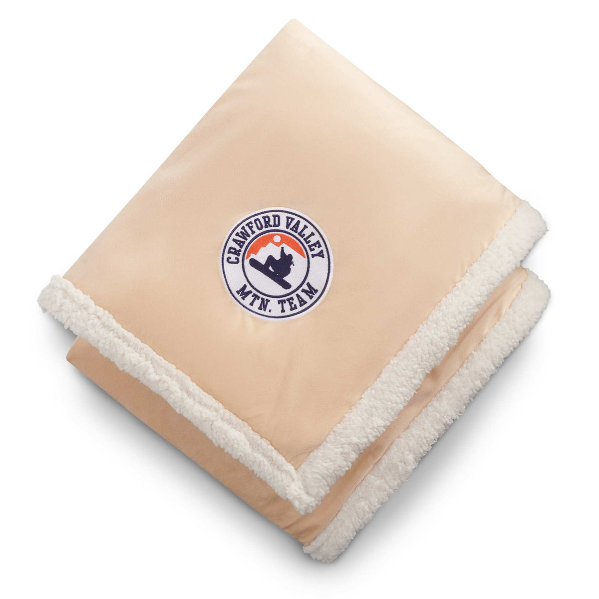 Cambridge Oversized Sherpa Blanket, 72 x 60 Inches Embroidery - Tan - Front